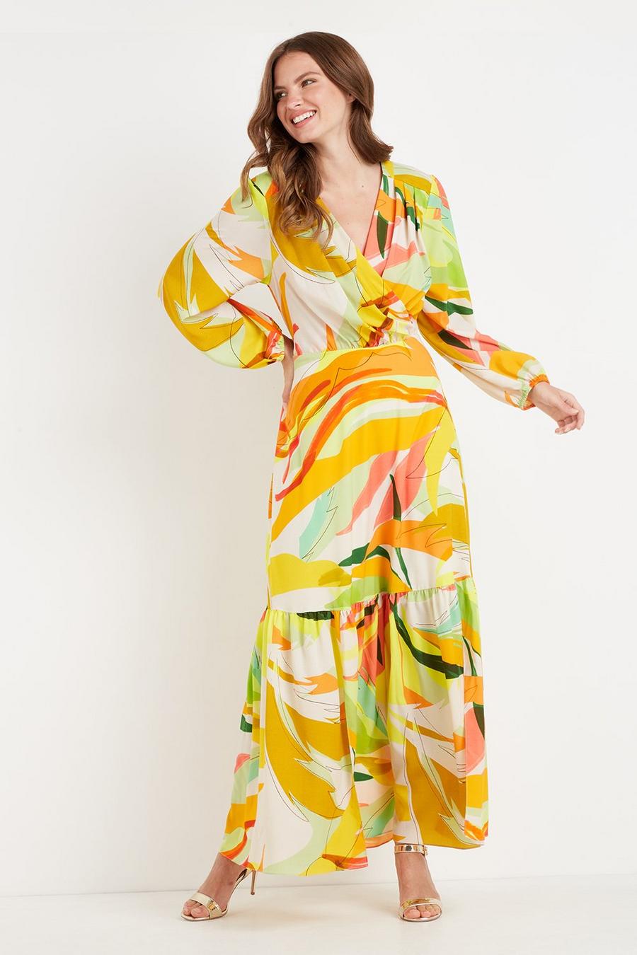 Tall Lime Abstract Tiered Maxi Dress